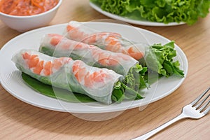 Fresh spring roll with shrimp and dipping sauce, Vietnamese food
