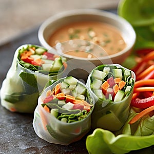 Fresh Spring Rolls with Peanut Sauce, Healthy Eating Concept