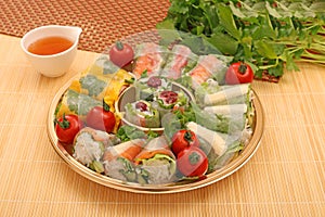 Fresh spring rolls on a plate