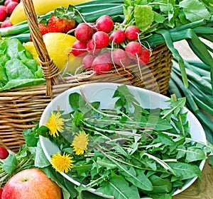 Fresh spring salad - edible dandelion