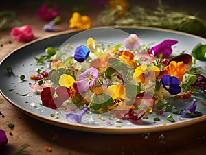 Fresh spring salad with flowers.Generated by AI