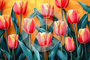 Fresh spring tulip flowers as a holiday postcard design color background with space for text