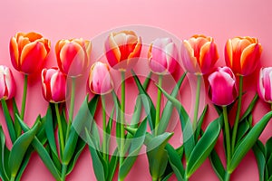 Fresh spring tulip flowers as a holiday postcard design color background with space for text