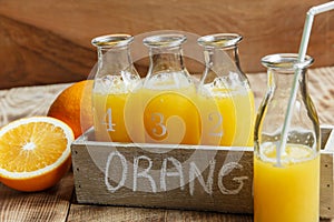 Fresh squeezed orange juice in a bottle
