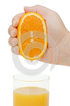 Fresh squeezed orange juice isolated on white