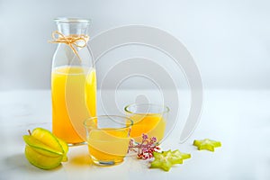 Fresh squeezed star fruit juice on the table