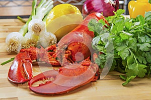 Fresh Steamed Lobster with Lemon and Fresh Vegetables