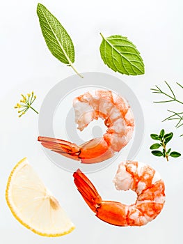 Fresh steamed shrimp isolate on white background. Boiled prawns