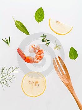 Fresh steamed shrimp isolate on white background. Boiled prawns