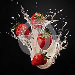 Fresh Strawberries Drenched in Creamy White Milk Splash