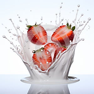 Fresh Strawberries Drenched in Creamy White Milk Splash