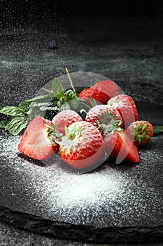 Fresh strawberries with sugar powder delicious dessert