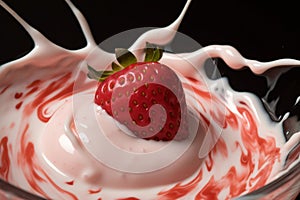 Fresh strawberries swirly tasty yogurt. Generate Ai photo