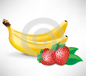 Fresh strawberries and two bananas