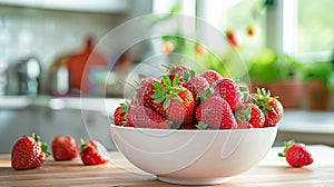 Fresh strawberries in a white bowl