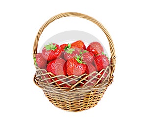 Fresh strawberries in a wooden basket isolated on a white background . Healthy food. Organic strawberry