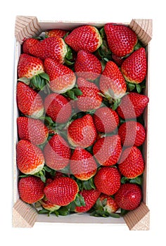 Fresh strawberries in a wooden box