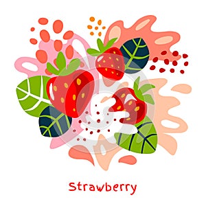 Fresh strawberry berry berries fruits juice splash organic food juicy splatter strawberries on abstract background