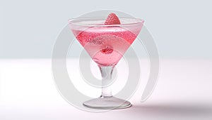 Fresh strawberry cocktail with ice, raspberry, and maraschino cherry generated by AI