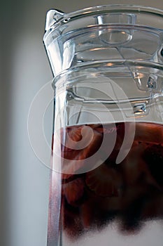 fresh strawberry cold water in glass pitcher photo