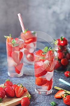 Fresh strawberry drink with ice