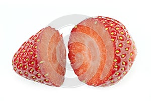 Fresh Strawberry Fruit Cut in Half Isolated White