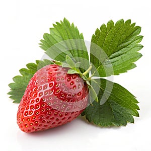 Fresh Strawberry with Green Leaves photo