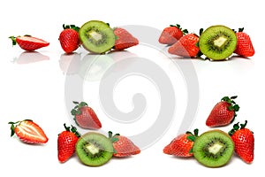 Fresh strawberry and juicy kiwi on white background