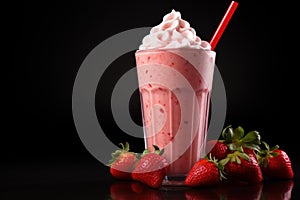 Fresh strawberry milkshake with whipped cream