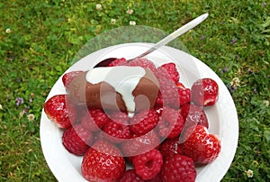 Fresh strawberry rasberries dessert