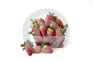 Fresh strawberry in shop plastic boxes