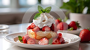 Fresh Strawberry Shortcake. Blurred Background