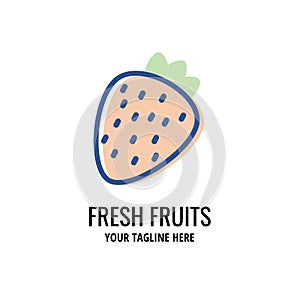 Fresh strawberry simple logo template. Fresh fruit vector icon design