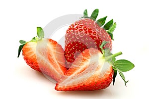 Fresh strawberry and two halves photo