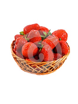 Fresh Strawberry in wooden basket isolated on white background