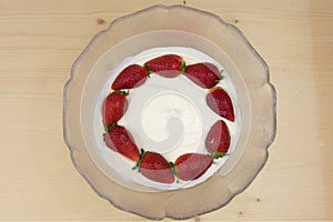 Fresh strawberry yoghurt dessert. Strawberry fruit quark
