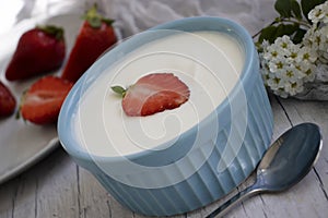 Fresh strawberry yogurt berry  eat diet  freshness   a light background rustic