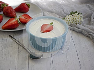 Fresh strawberry yogurt berry  summer  diet  freshness   a light background rustic