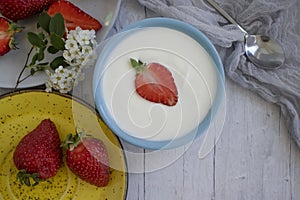 Fresh strawberry yogurt vitamin  eat diet  freshness   a light background rustic