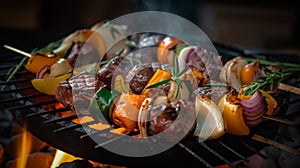 Vegetable and Steak Kabob on the Flame Grill - Generative AI