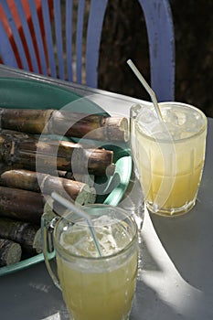 Fresh sugar cane juices in a mug, Cambodia