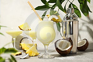 Fresh summer cocktail - Pina colada, fresh summer drink concept