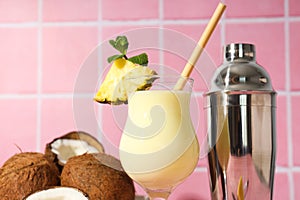 Fresh summer cocktail - Pina colada, fresh summer drink concept