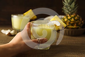 Fresh summer cocktail - Pina colada, fresh summer drink concept