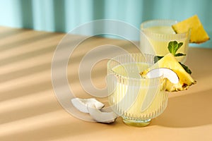 Fresh summer cocktail - Pina colada, fresh summer drink concept