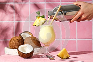 Fresh summer cocktail - Pina colada, fresh summer drink concept