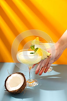 Fresh summer cocktail - Pina colada, fresh summer drink concept