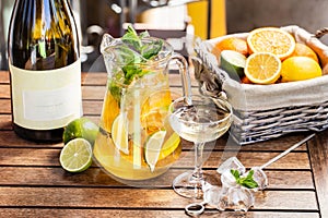 Fresh summer drink citrus fruits ice Orange lime mint leaves