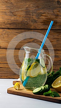 Fresh Summer Drink. Healthy detox water with lemon, cucumber and mint