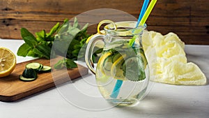 Fresh Summer Drink. Healthy detox water with lemon, cucumber and mint